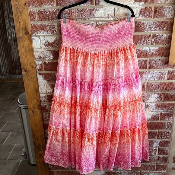 Lauren Ralph Lauren Beachy Pink and Orange A-Line Maxi Midi Skirt Resortwear XL - Picture 3 of 4